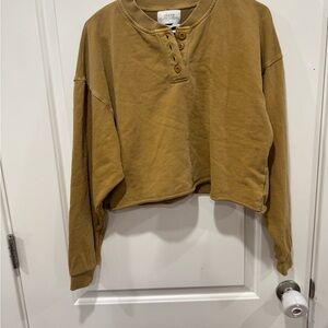 Urban Outfitters Cropped Henley Sweatshirt - Camel/Tan